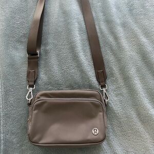 Lululemon Athletica Taupe Crossbody Bag with Silver Hardware